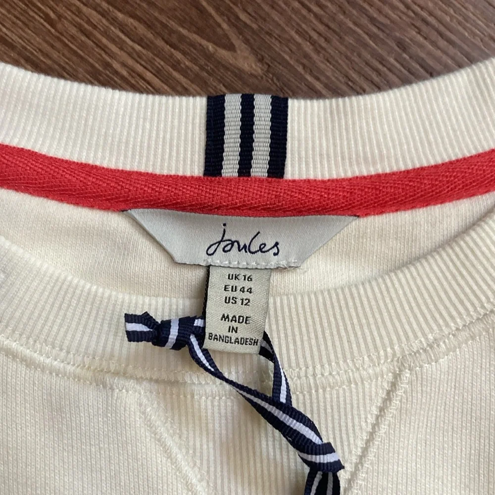 Joules Red and Yellow Monique Crewneck Rainbow Striped Sweatshirt Women’s 12 NWT - Picture 2 of 9